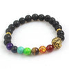 JLForest Gold Lion (Zodiac Leo ) Head Elastic Bracelet 8mm Black Lava Stone Beads Seven Chakras Healing Balance Reiki Prayer Bijoux Bangles
