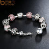 Antique 925 Silver Charm Bracelet & Bangle with Love and Flower Crystal Ball Women