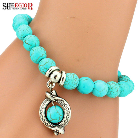 Blue Beads Love Bracelet Men Femme Vintage Blessing Bracelets & Bangles for Women Tree/Snake/Owl Pendants Bracelet Jewelry