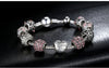 Antique 925 Silver Charm Bracelet & Bangle with Love and Flower Crystal Ball Women